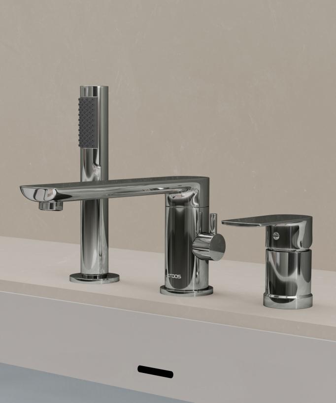 3-Hole Deck-Mounted Bath-Shower Mixer - Chrome - Nunki