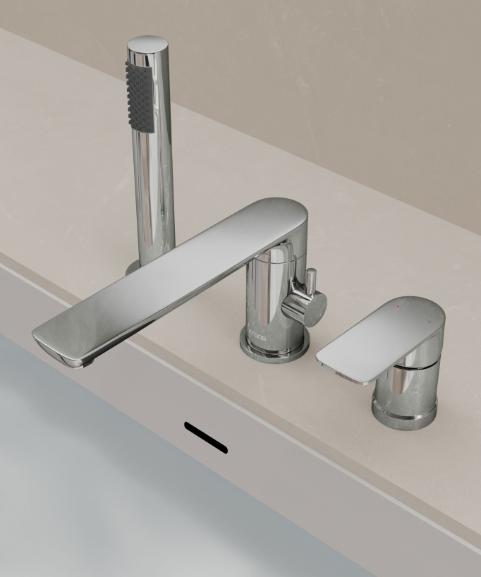3-Hole Deck-Mounted Bath-Shower Mixer - Chrome - Nunki