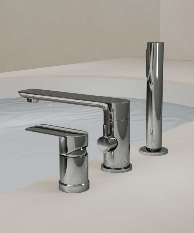 3-Hole Deck-Mounted Bath-Shower Mixer - Chrome - Nunki