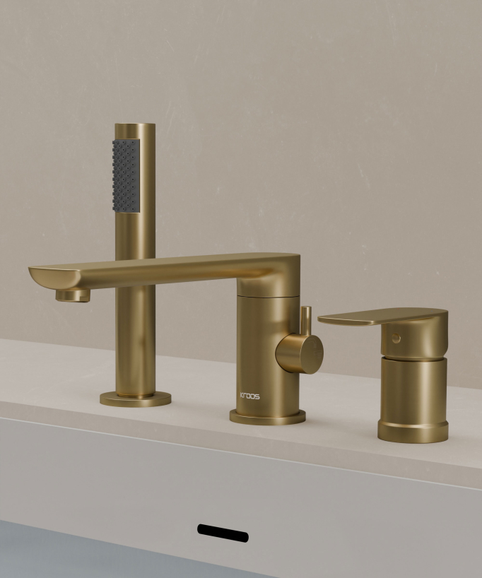 3-Hole Deck-Mounted Bath-Shower Mixer - Brushed Gold - Nunki