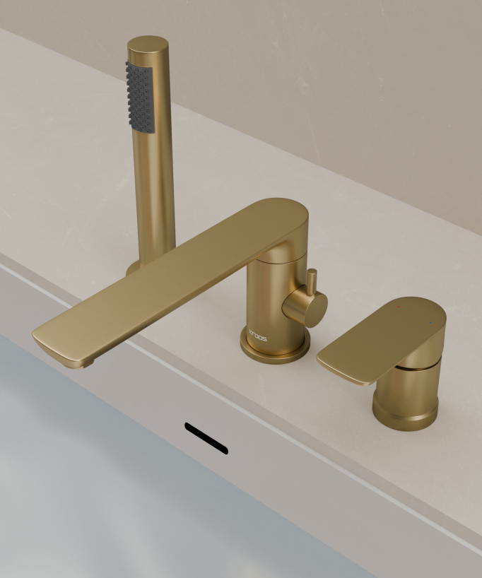 3-Hole Deck-Mounted Bath-Shower Mixer - Brushed Gold - Nunki