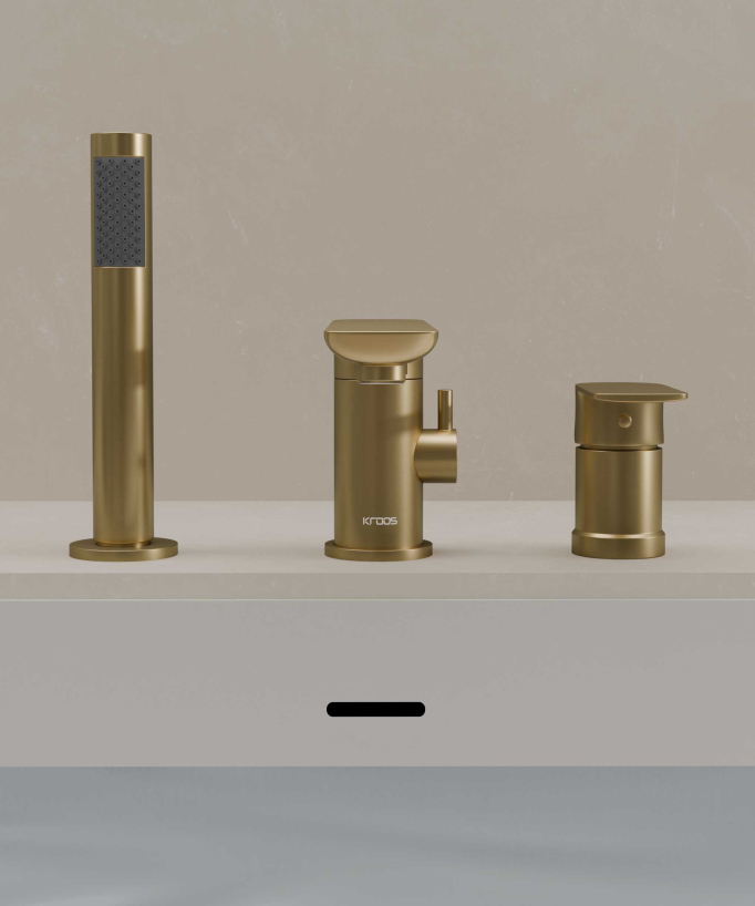 3-Hole Deck-Mounted Bath-Shower Mixer - Brushed Gold - Nunki