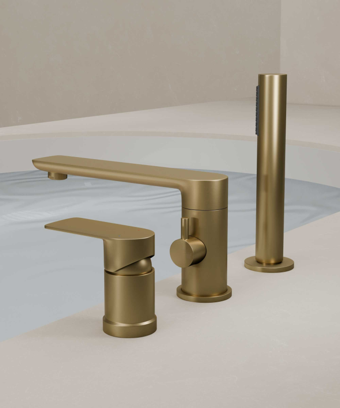 3-Hole Deck-Mounted Bath-Shower Mixer - Brushed Gold - Nunki