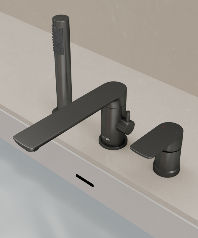 3-Hole Deck-Mounted Bath-Shower Mixer - Gunmetal - Nunki