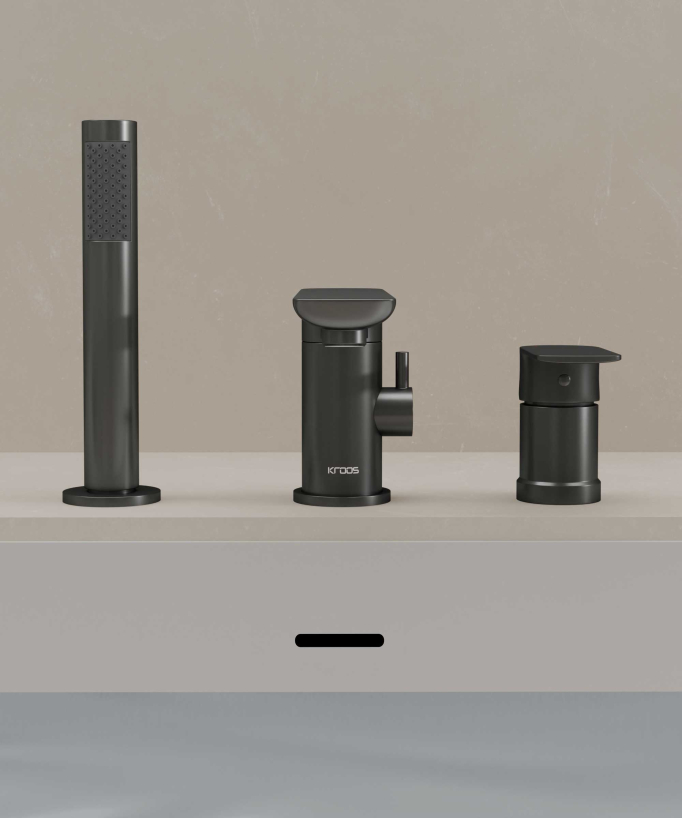 3-Hole Deck-Mounted Bath-Shower Mixer - Gunmetal - Nunki