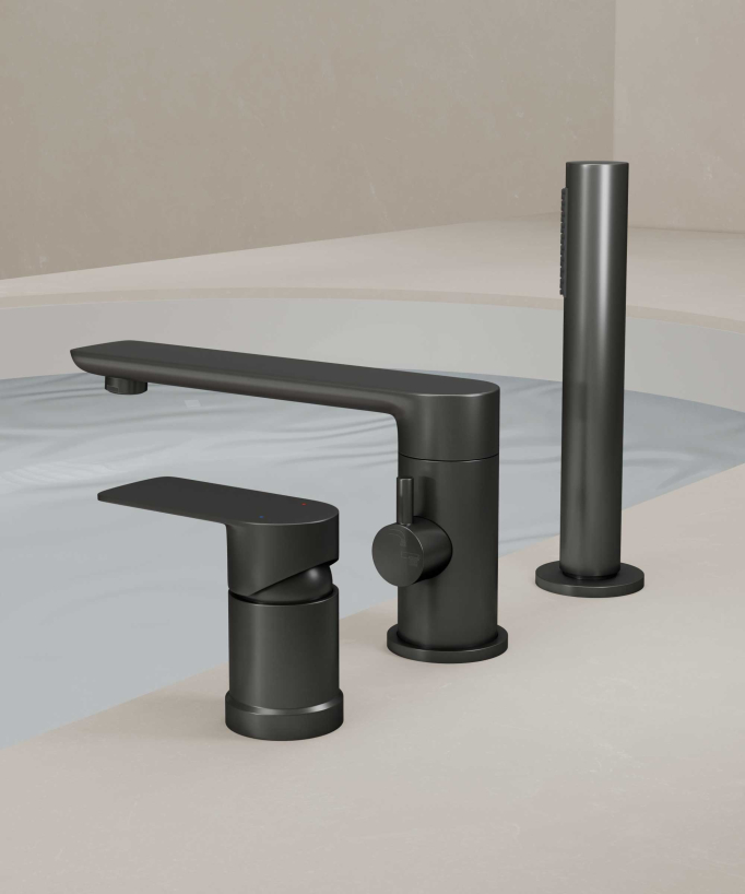 3-Hole Deck-Mounted Bath-Shower Mixer - Gunmetal - Nunki