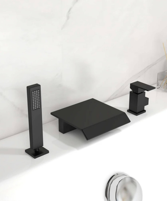 3-hole deck-mounted waterfall bath mixer black - Sirius