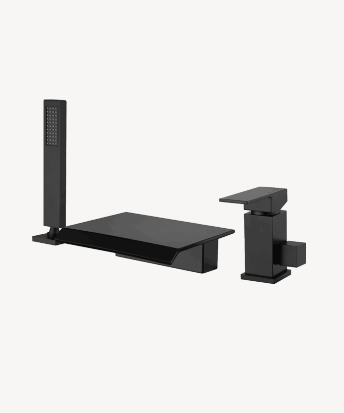 3-hole deck-mounted waterfall bath mixer black - Sirius