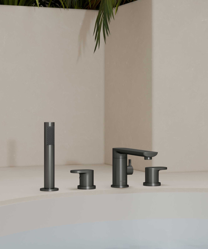 4-Hole Deck-Mounted Bath-Shower Mixer - Gunmetal - Nunki