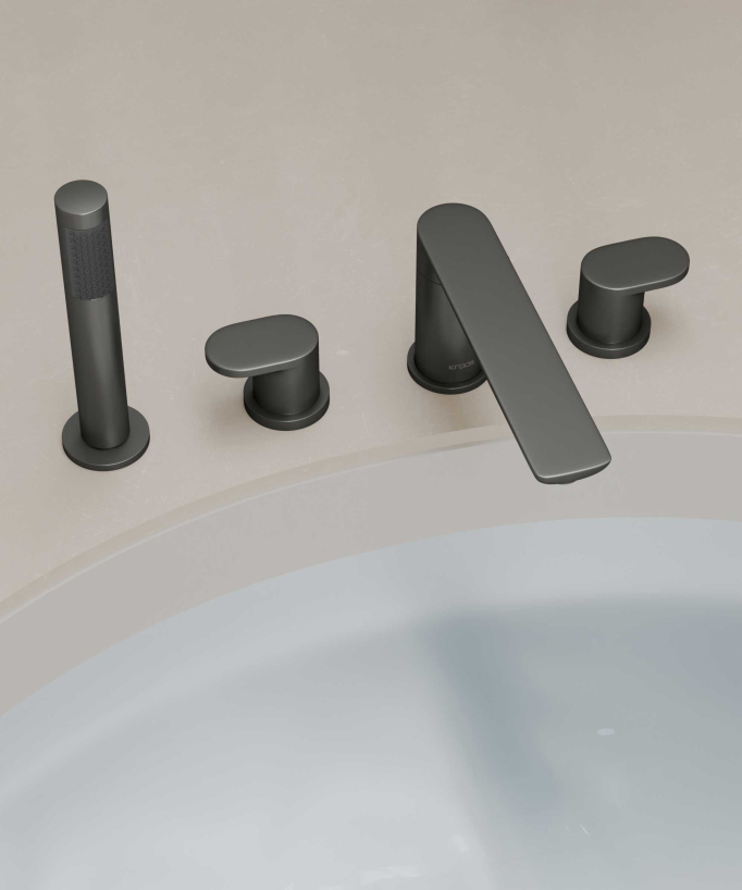 4-Hole Deck-Mounted Bath-Shower Mixer - Gunmetal - Nunki