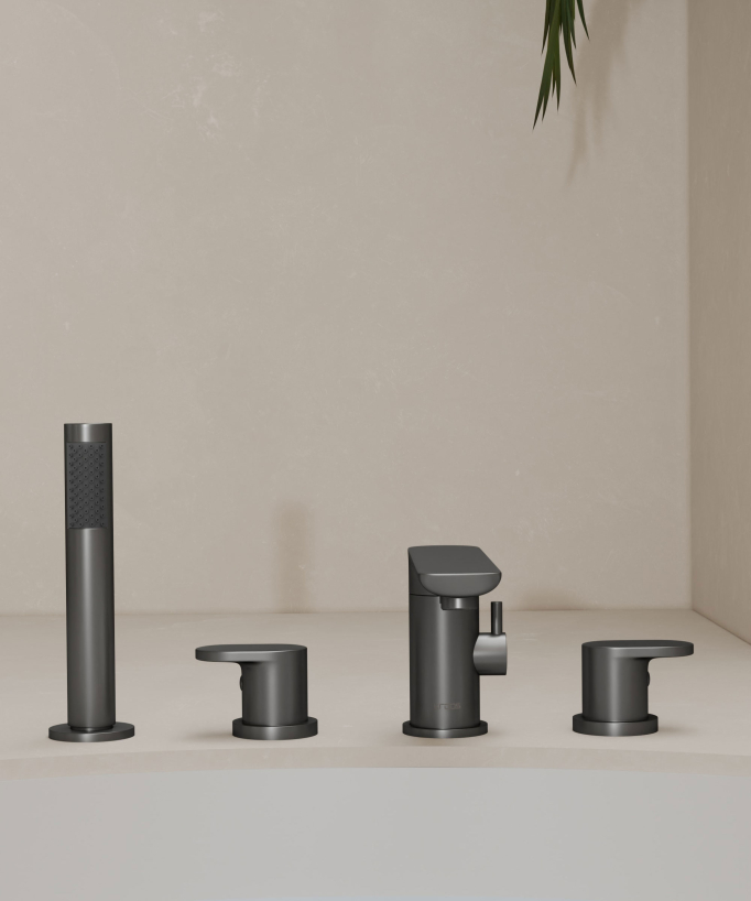 4-Hole Deck-Mounted Bath-Shower Mixer - Gunmetal - Nunki
