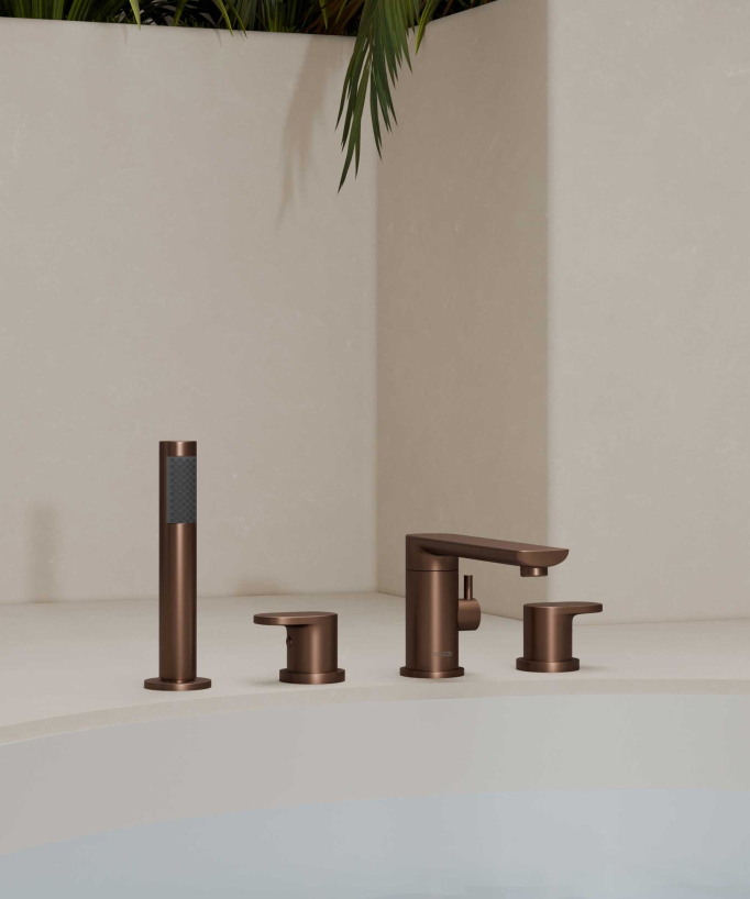 4-Hole Deck-Mounted Bath-Shower Mixer - Brushed Rose Gold - Nunki
