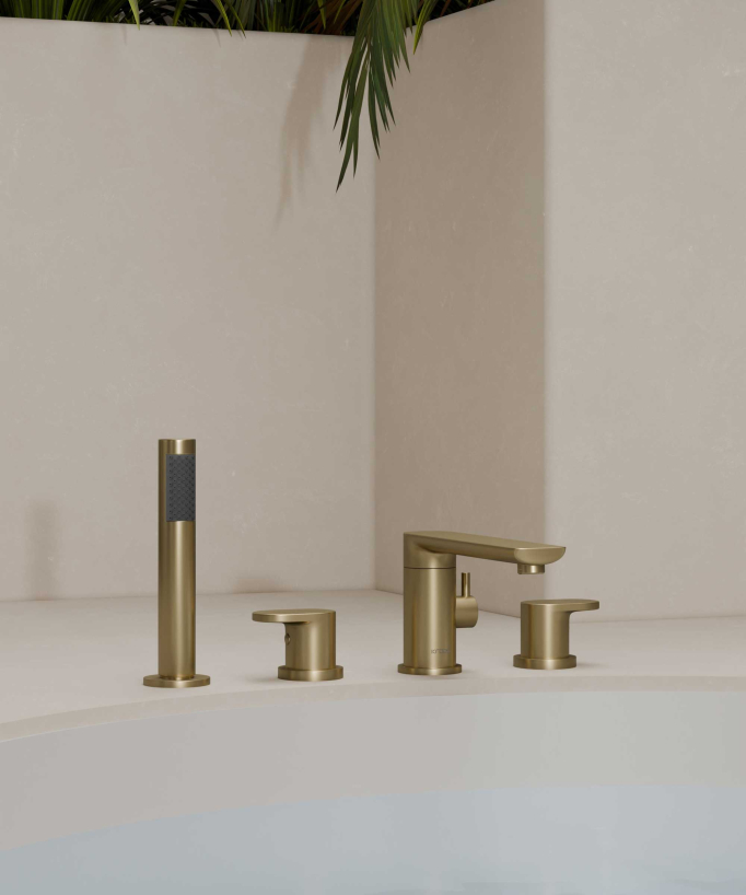 4-Hole Deck-Mounted Bath-Shower Mixer - Brushed Gold - Nunki