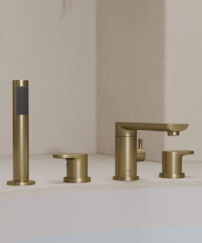 4-Hole Deck-Mounted Bath-Shower Mixer - Brushed Gold - Nunki