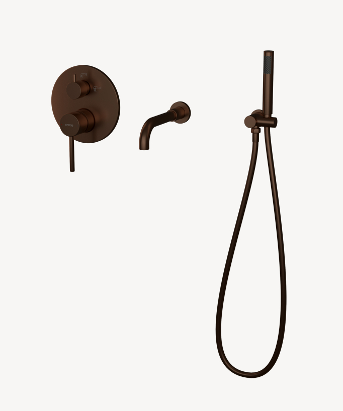 Concealed 3-hole bath-shower mixer brushed moka - Corbeau