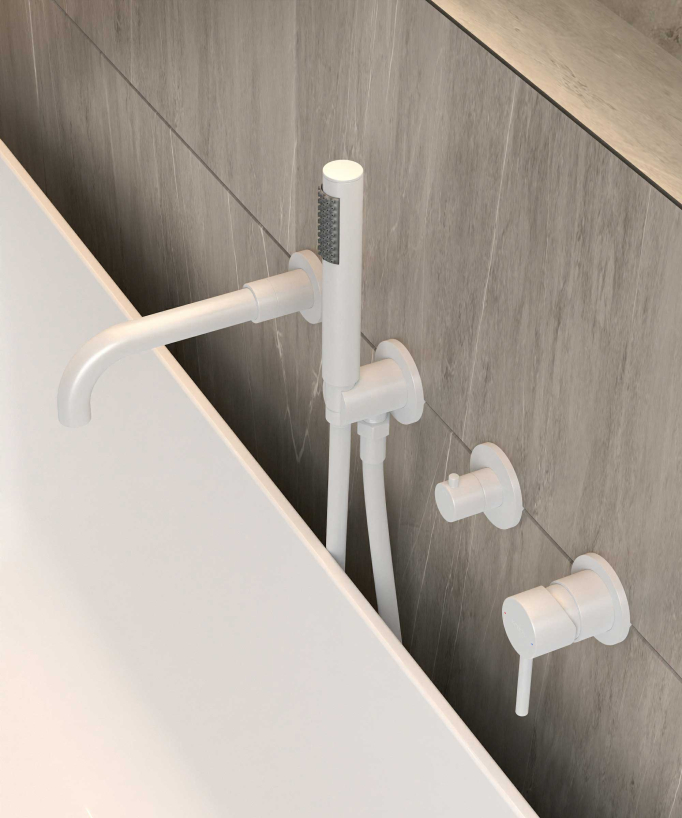 4-Hole Concealed Bath Mixer Tap - White - Corbeau