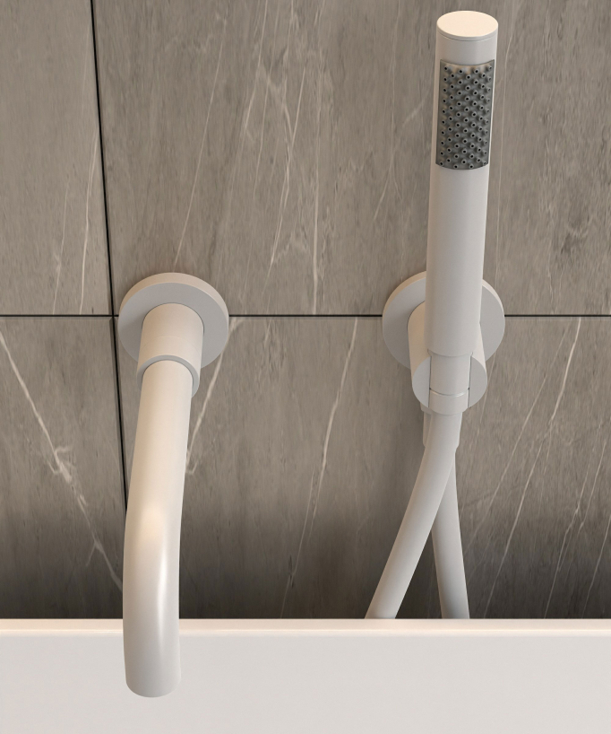 4-Hole Concealed Bath Mixer Tap - White - Corbeau
