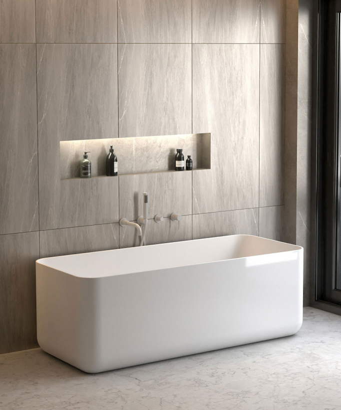 4-Hole Concealed Bath Mixer Tap - White - Corbeau