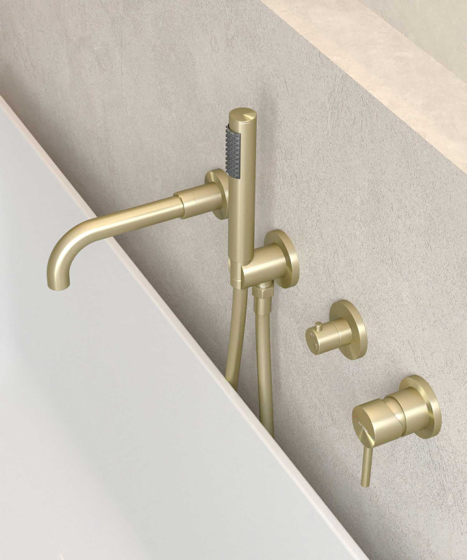 4-Hole Concealed Bath Mixer Tap - Brushed Gold - Corbeau