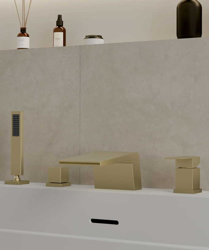 Deck-Mounted Bath Mixer - Brushed Gold - Thilia