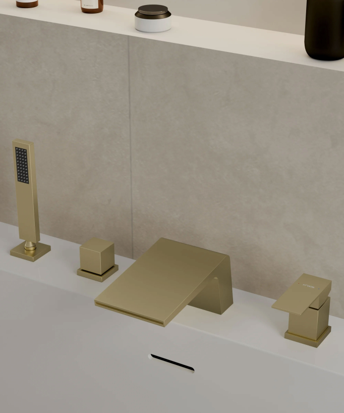 Deck-Mounted Bath Mixer - Brushed Gold - Thilia