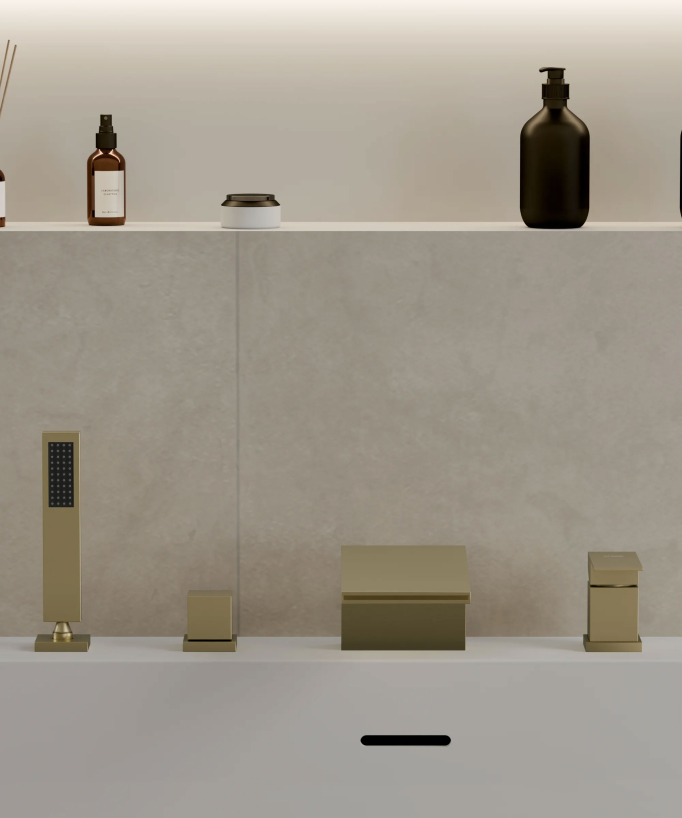 Deck-Mounted Bath Mixer - Brushed Gold - Thilia