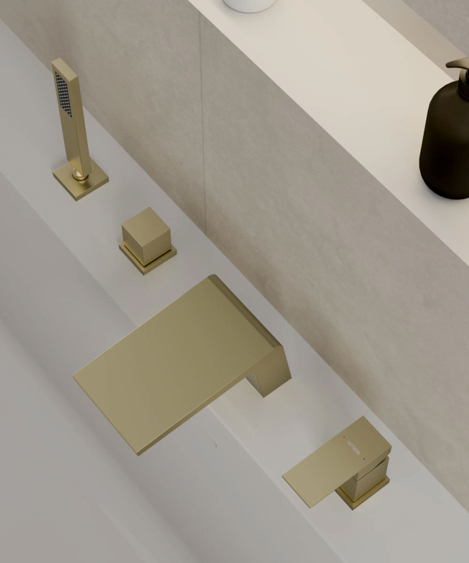 Deck-Mounted Bath Mixer - Brushed Gold - Thilia