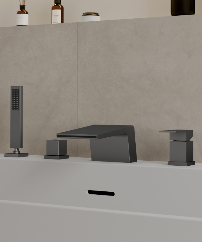Deck-Mounted Bath Mixer - Gunmetal - Thilia