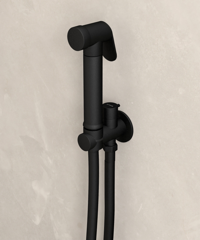 Round Wall-Mounted Bidet Shower Kit - Black