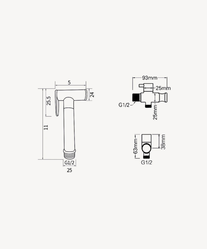 Round Wall-Mounted Bidet Shower Kit - Black