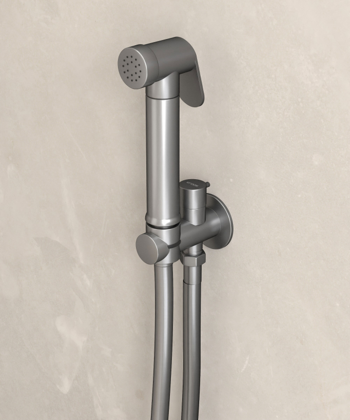 Round Wall-Mounted Bidet Shower Kit - Brushed Nickel
