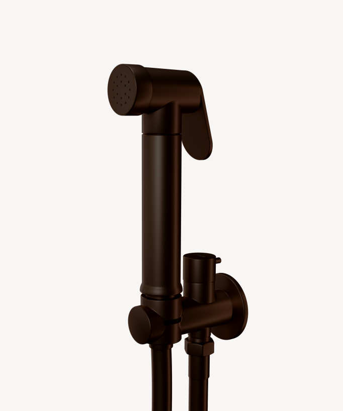 Wall-mounted round WC bidet spray kit brushed moka - Corbeau