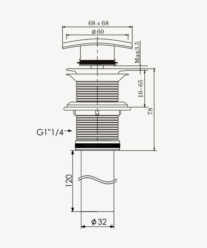 Square basin waste without overflow brushed nickel