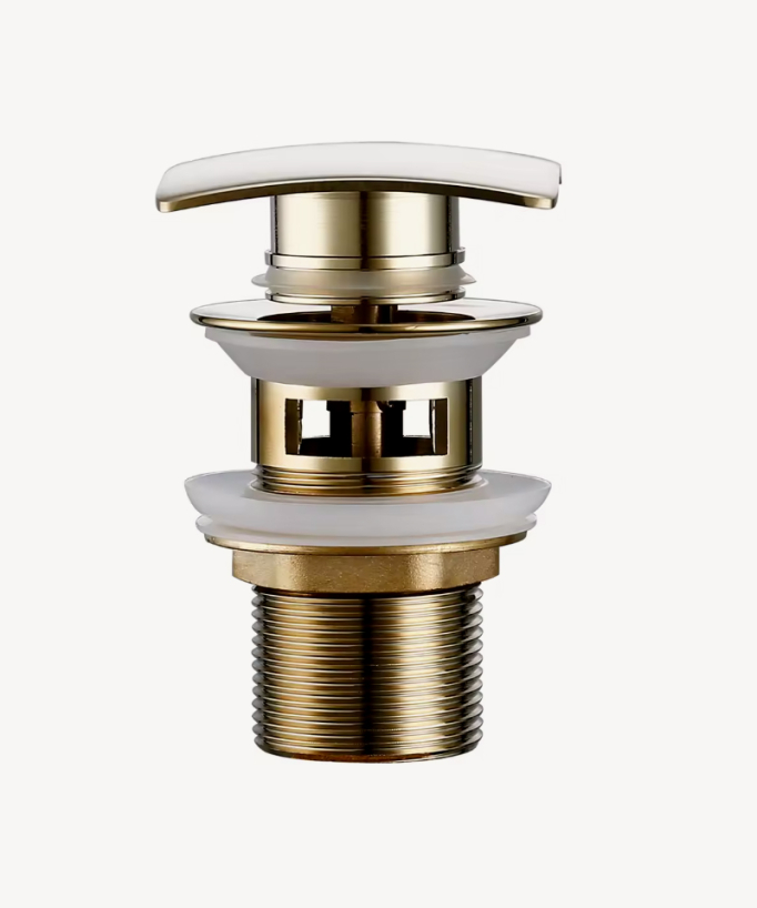 Square Click-Clack Basin Waste With Overflow - Champagne