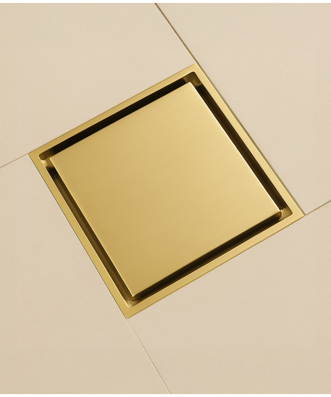 Square Floor Drain - Brushed Gold