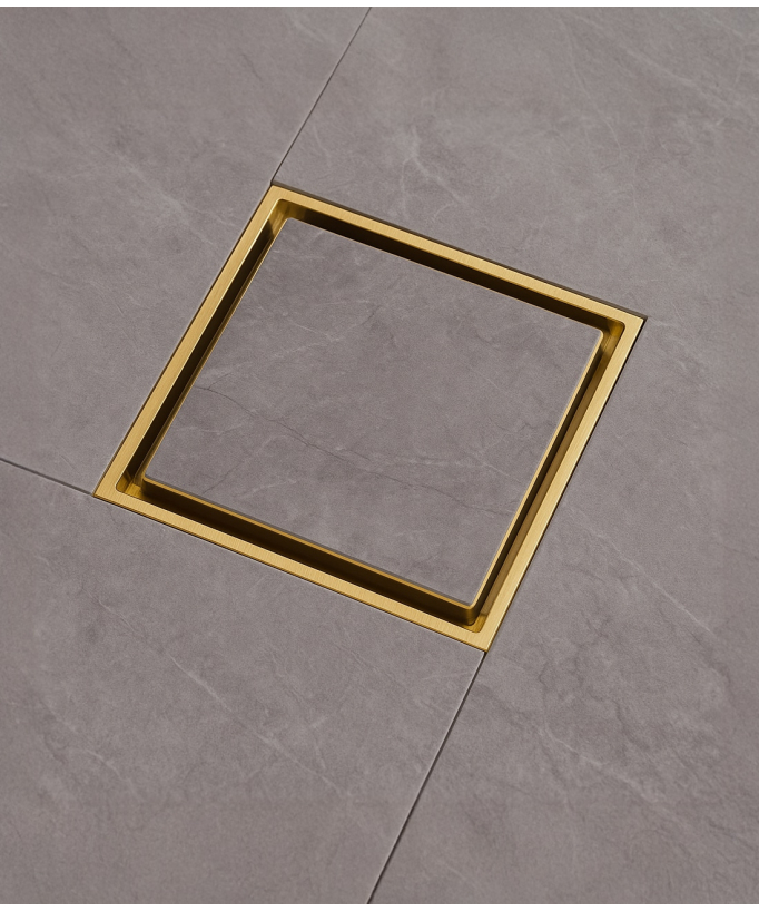 Square Floor Drain - Brushed Gold