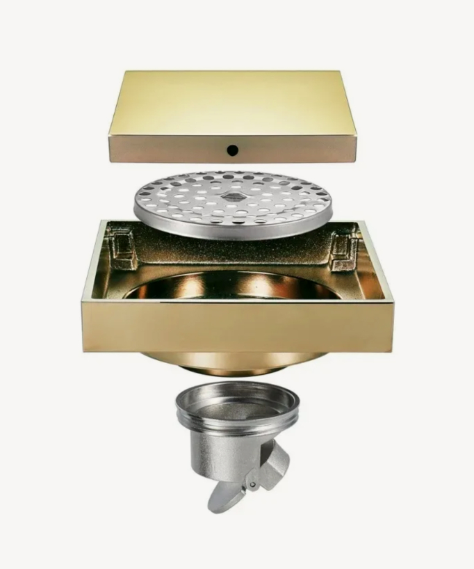 Square Floor Drain - Brushed Gold