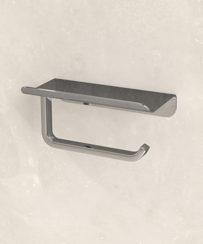 Corbeau Wall-Mounted Toilet Roll Holder with Shelf - Chrome