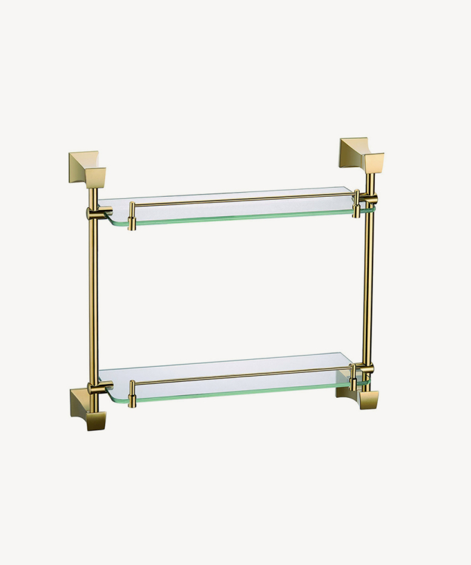 Chloe Wall-Mounted Double Glass Shelf - Gold