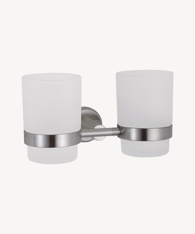 Tokio Wall-Mounted Double Tumbler Holder - Brushed Nickel