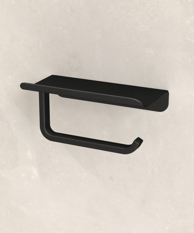 Corbeau Wall-Mounted Toilet Roll Holder with Shelf - Black