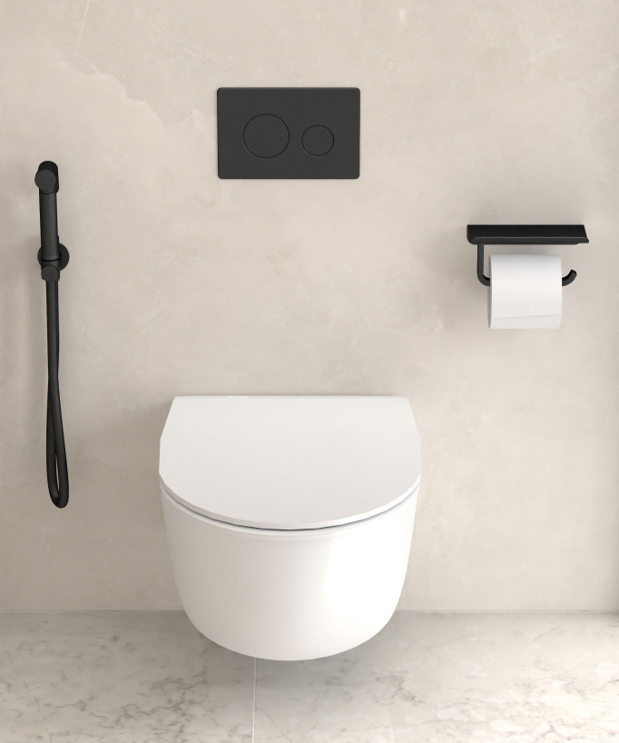 Corbeau Wall-Mounted Toilet Roll Holder with Shelf - Black