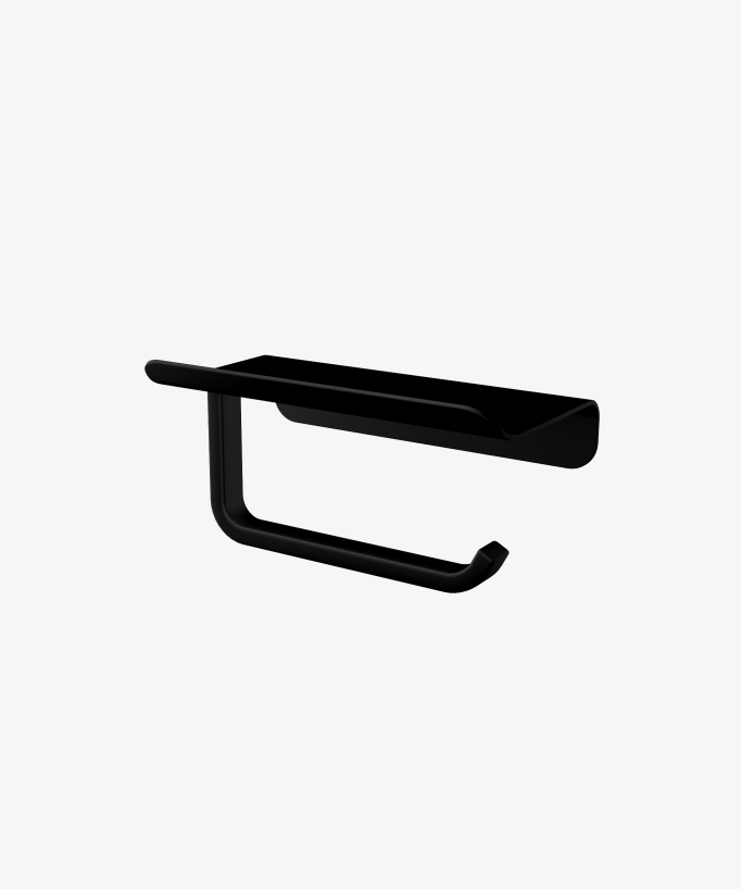 Corbeau Wall-Mounted Toilet Roll Holder with Shelf - Black