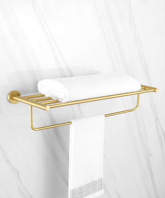 Corbeau Wall-Mounted Towel Rack - Brushed Gold