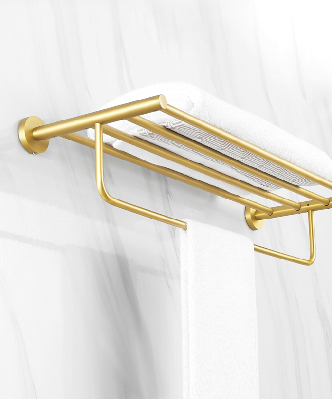Corbeau Wall-Mounted Towel Rack - Brushed Gold