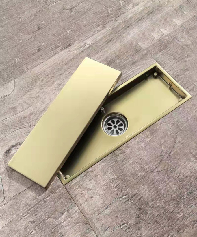Rectangular Tile-Insert Floor Drain - Brushed Gold