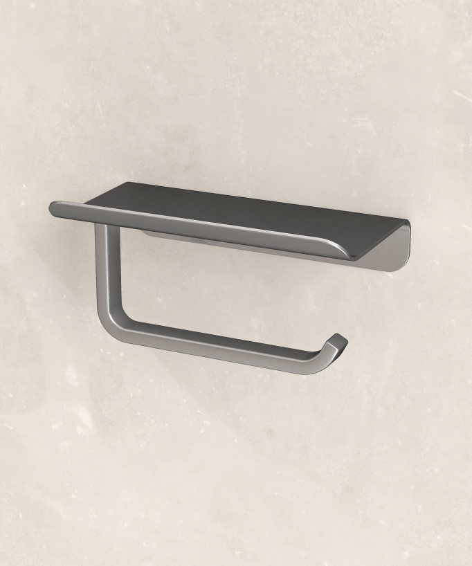 Corbeau Wall-Mounted Toilet Roll Holder with Shelf - Brushed Nickel