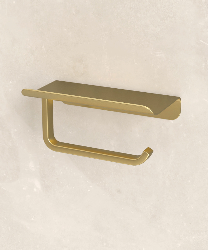 Corbeau Wall-Mounted Toilet Roll Holder with Shelf - Brushed Gold