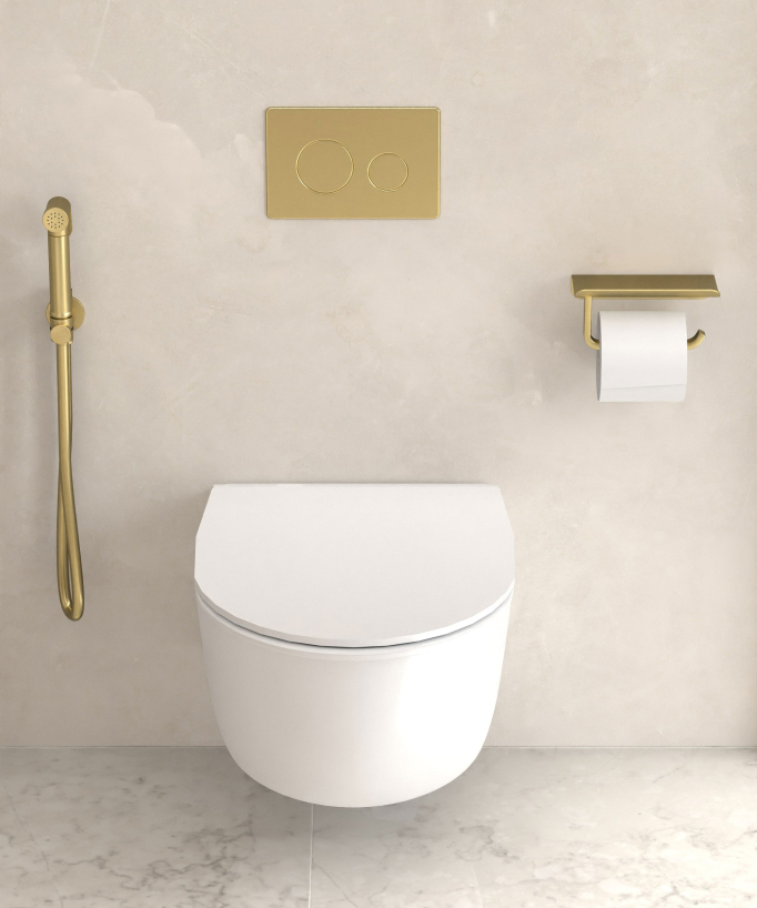 Corbeau Wall-Mounted Toilet Roll Holder with Shelf - Brushed Gold