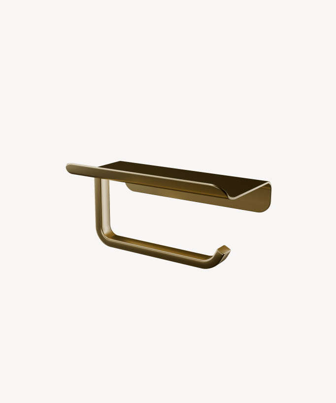 Corbeau Wall-Mounted Toilet Roll Holder with Shelf - Brushed Gold